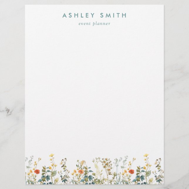 Elegant Wildflower Field Custom Letterhead (Front)