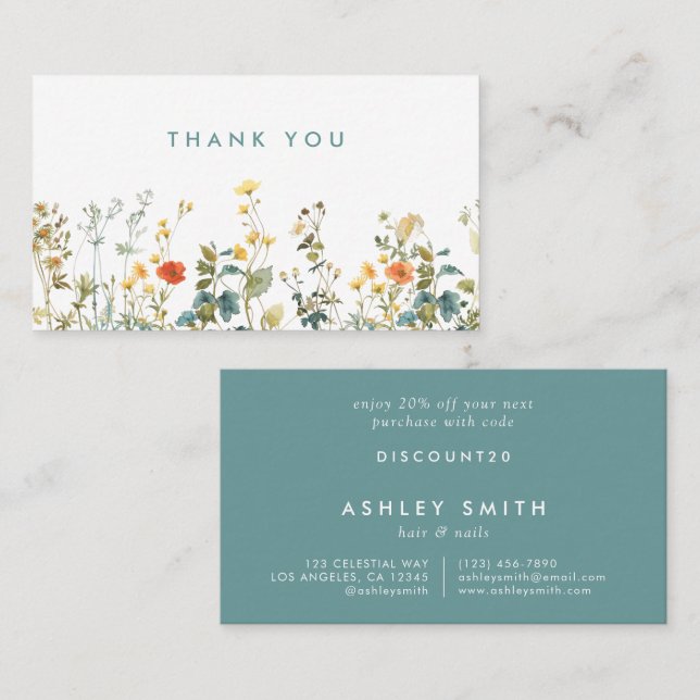 Elegant Wildflower Field Discount Card (Front/Back)