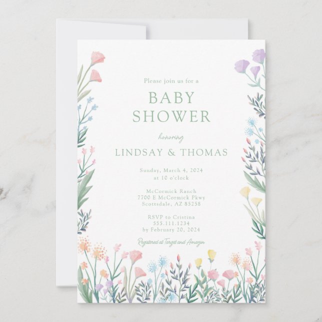 Elegant Wildflower Floral Baby Shower Invitation (Front)