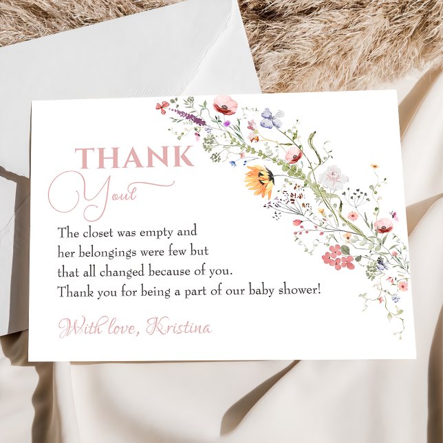 Elegant Wildflower Floral Baby Shower Thank You Card (Creator Uploaded)