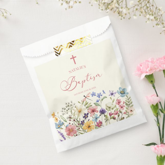 Elegant Wildflower Floral Baptism Favour Bags (Sealed)