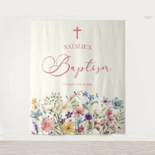 Elegant Wildflower Floral Baptism Tapestry