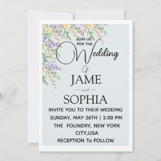 Elegant Wildflower Floral Blue Wedding Invitation