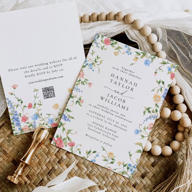 Elegant Wildflower Floral Boho QR Code Wedding Invitation (Creator Uploaded)