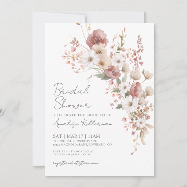 Elegant Wildflower Floral Bridal Shower Invitation (Front)