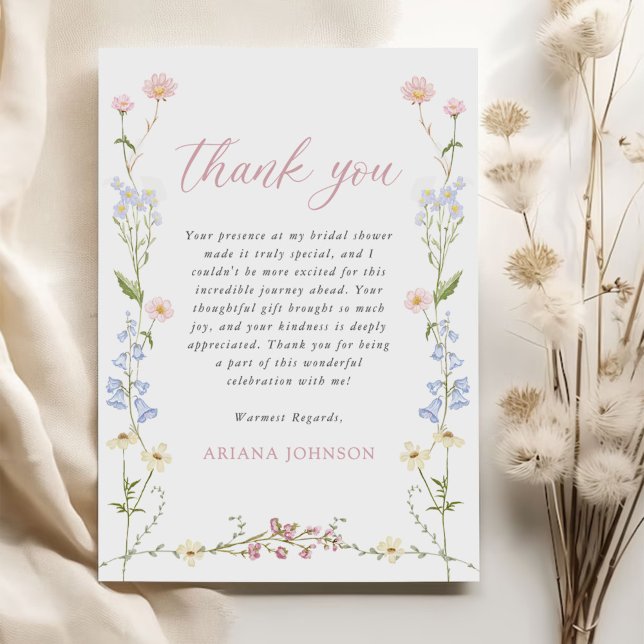 Elegant Wildflower Floral Bridal Shower Thank You Card (Creator Uploaded)