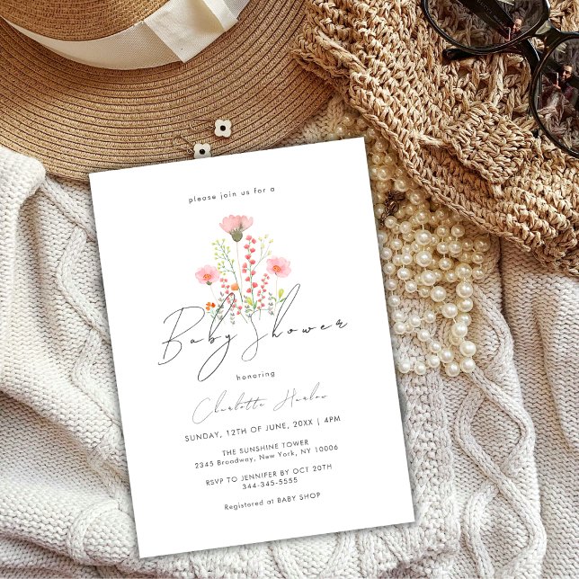 Elegant Wildflower Floral Calligraphy Baby Shower Invitation (Elegant Wildflower Floral Calligraphy Baby Shower Invitation)