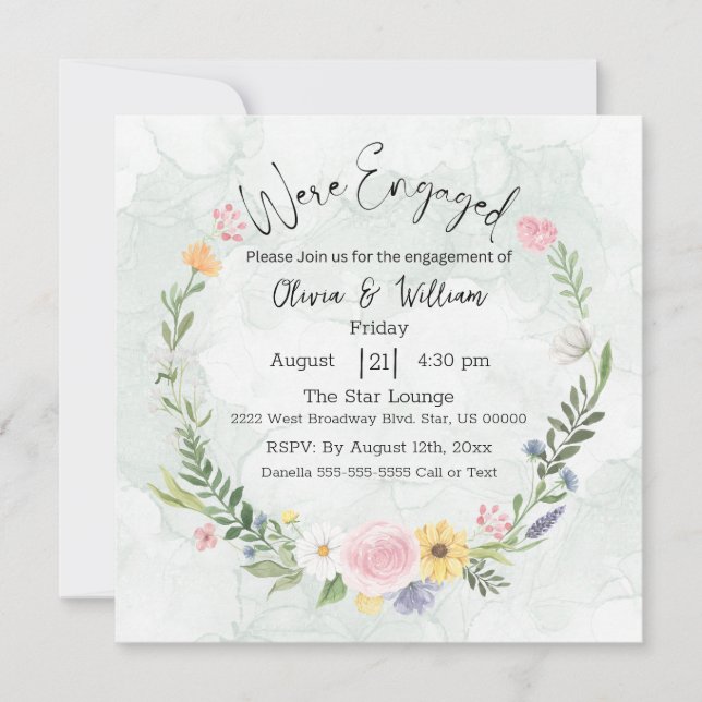 Elegant wildflower Floral  Engagement Invitation (Front)