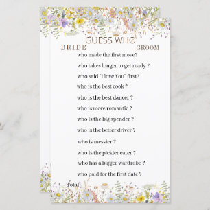 Elegant Wildflower Floral Game Paper Sheet