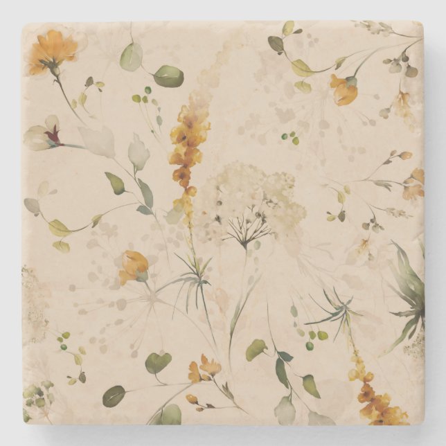 Elegant Wildflower Floral Garden Throw Pillow Stone Coaster (Front)
