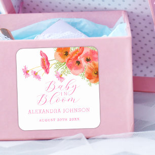 Elegant Wildflower Floral Girl Baby Shower Square Sticker
