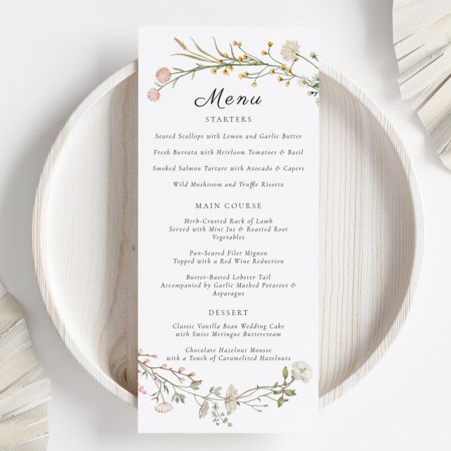 Elegant Wildflower Floral Greenery Wedding Menu (Creator Uploaded)