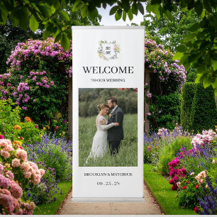 Elegant Wildflower Floral Monogram Crest Wedding Retractable Banner