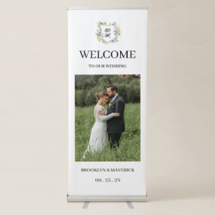 Elegant Wildflower Floral Monogram Crest Wedding Retractable Banner