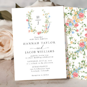 Elegant Wildflower Floral Monogram Wedding Invitation