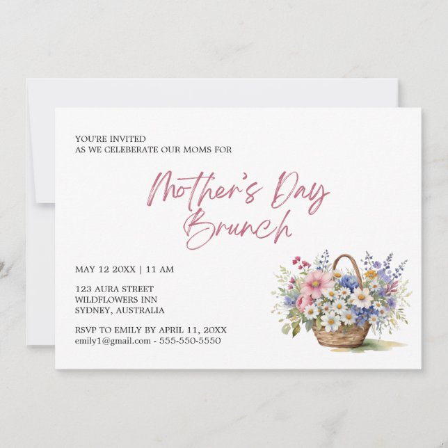 Elegant Wildflower Floral Mother's day Brunch  Invitation (Front)