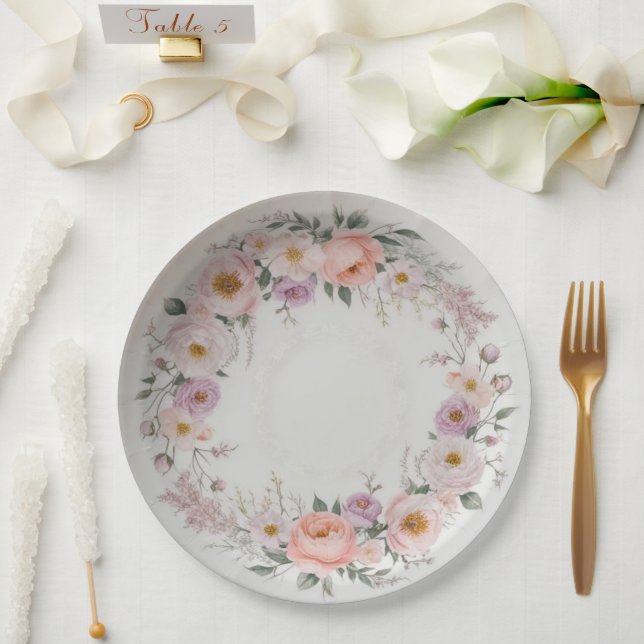 Elegant wildflower Floral Pattern summer wedding Paper Plate (Wedding)