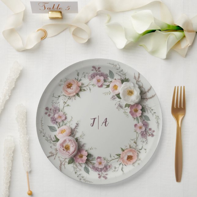 Elegant wildflower Floral Pattern summer wedding Paper Plate (Wedding)