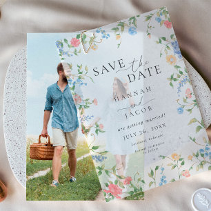 Elegant Wildflower Floral Photo Wedding Vellum Invitations