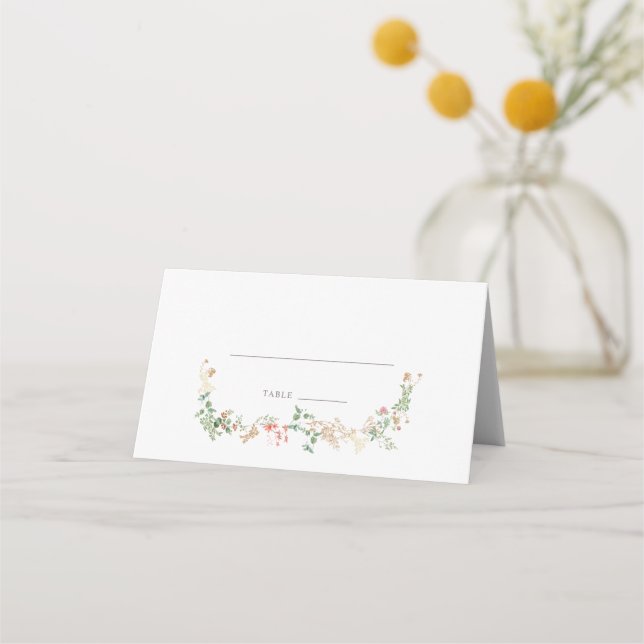 Elegant Wildflower Floral Place Card (Front)