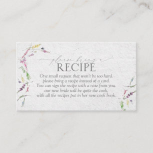 Elegant Wildflower Floral Please Bring A Recipe Enclosure Card