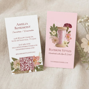Elegant Wildflower Floral Seamstress Sewing Spool Business Card