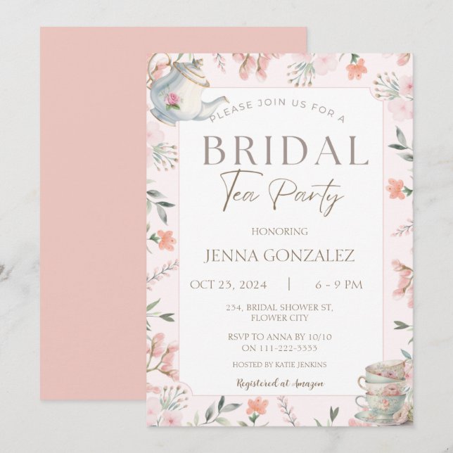 Elegant Wildflower Floral Tea Party Bridal Shower Invitation (Front/Back)