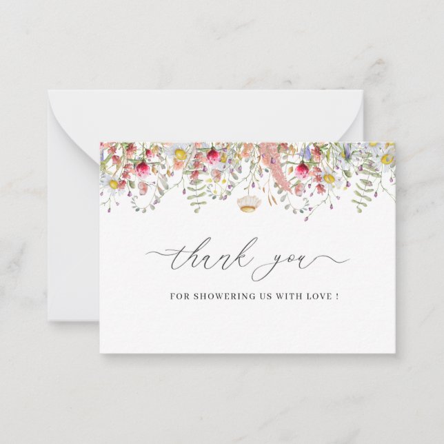 Elegant Wildflower floral thank you note card (Front)