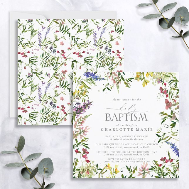 Elegant Wildflower Floral Watercolor Baby Baptism Invitation (Creator Uploaded)