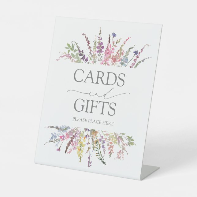 Elegant Wildflower Floral Watercolor Wedding Gift Pedestal Sign (Front)