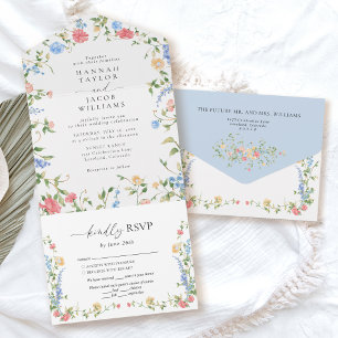 Elegant Wildflower Floral Wedding All In One Invitation