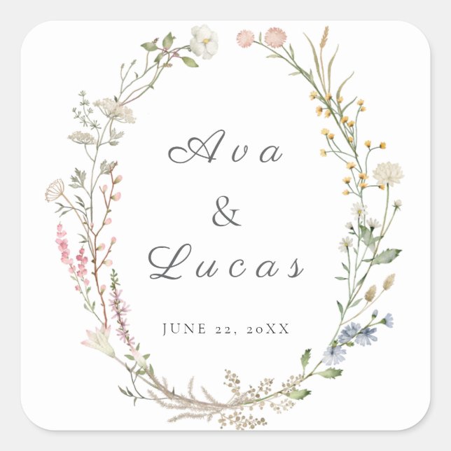 Elegant Wildflower Floral Wedding Garden Greenery Square Sticker (Front)