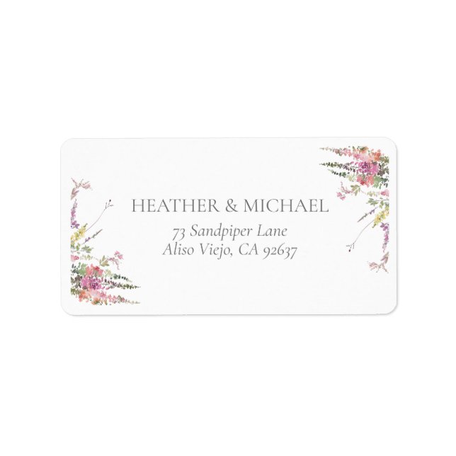 Elegant Wildflower Floral Wedding Return Address Label (Front)