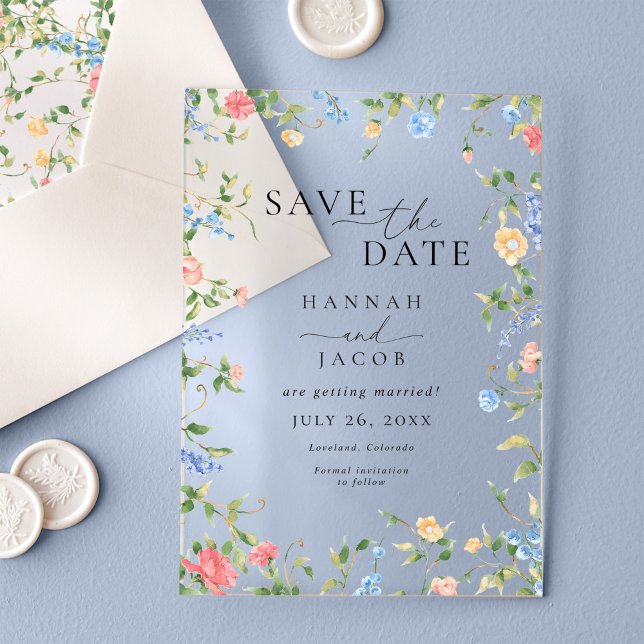 Elegant Wildflower Floral Wedding Save the Date Acrylic Invitations (Creator Uploaded)