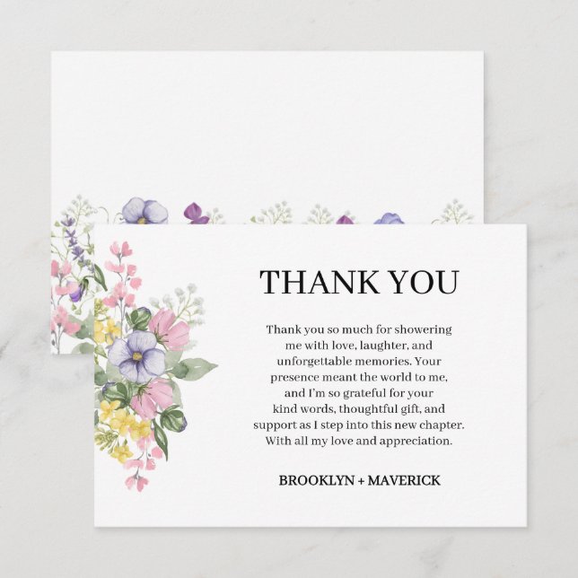 Elegant Wildflower Floral Wedding Thank You Card (Front/Back)