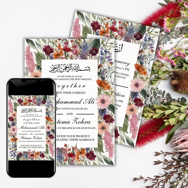 Elegant Wildflower Frame Muslim Wedding Nikah Invitation (Creator Uploaded)