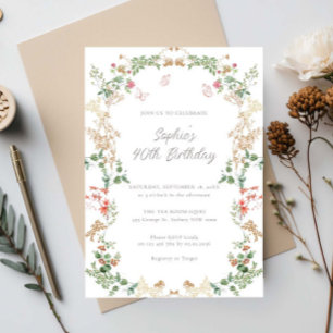 Elegant Wildflower Garden 40th birthday Invitation