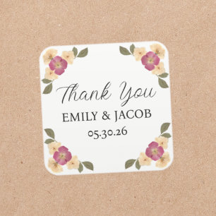 Elegant Wildflower Garden Boho Wedding Thank You Square Sticker