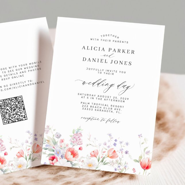 Elegant wildflower garden QR code RSVP wedding Invitation (Creator Uploaded)