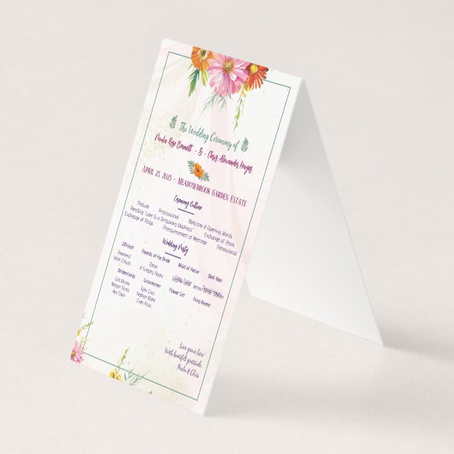 Elegant Wildflower Garden Wedding Program (Front)