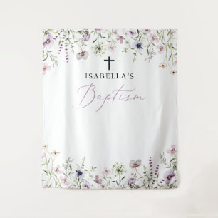 Elegant Wildflower Girl Baptism Photo Backdrop Tapestry