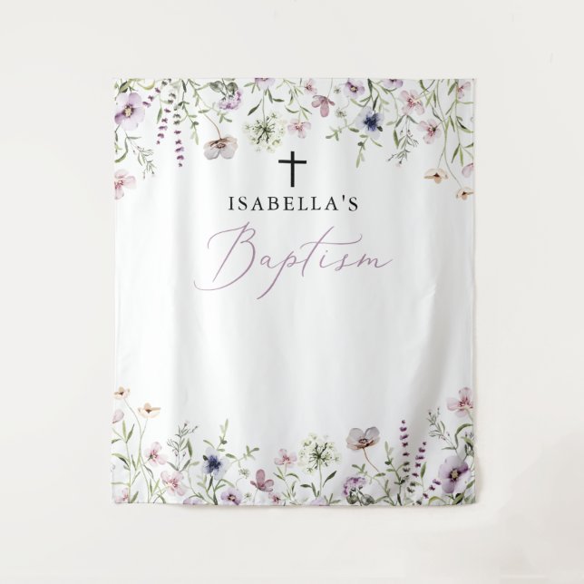 Elegant Wildflower Girl Baptism Photo Backdrop Tapestry (Front)