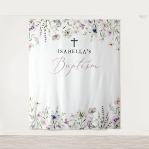 Elegant Wildflower Girl Baptism Photo Backdrop Tapestry