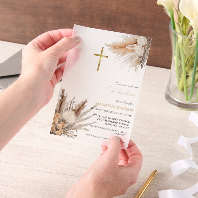 Elegant Wildflower Girl Baptism  Vellum Invitations (Handheld)