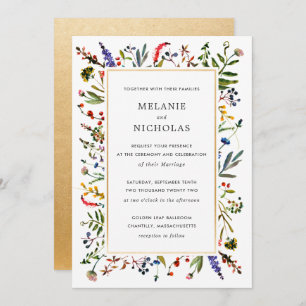 Elegant Wildflower + Gold Wedding invitation
