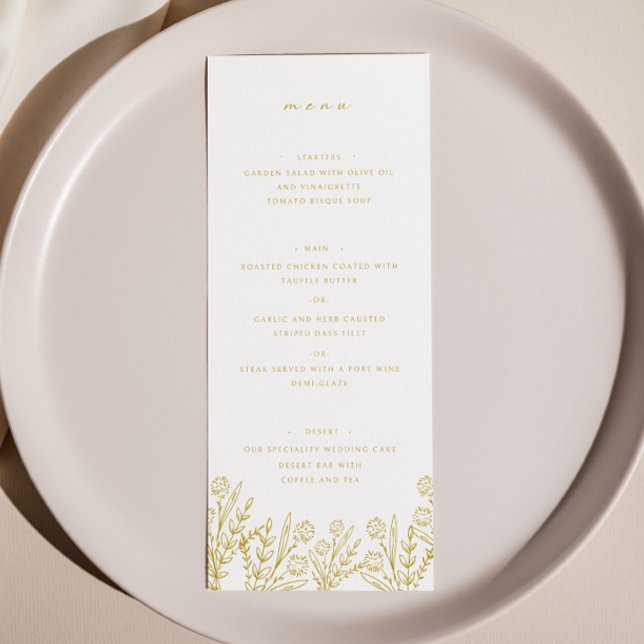 Elegant Wildflower Gold White Wedding Dinner Menu (Creator Uploaded)