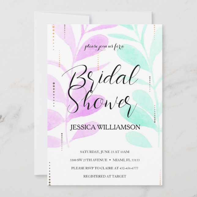 Elegant Wildflower golden Bridal Shower Invitation (Front)