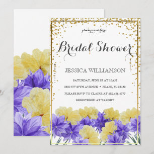 Elegant Wildflower golden frame, Bridal Shower Invitation