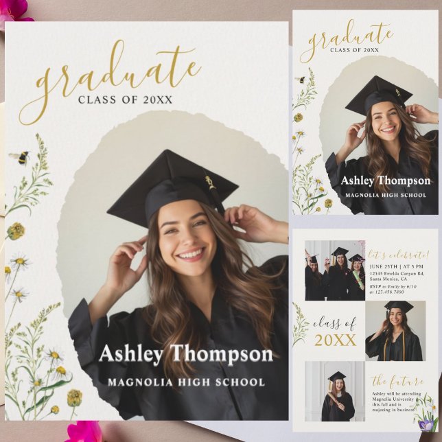 Elegant Wildflower Graduation Collage Invitation (Creator Uploaded)