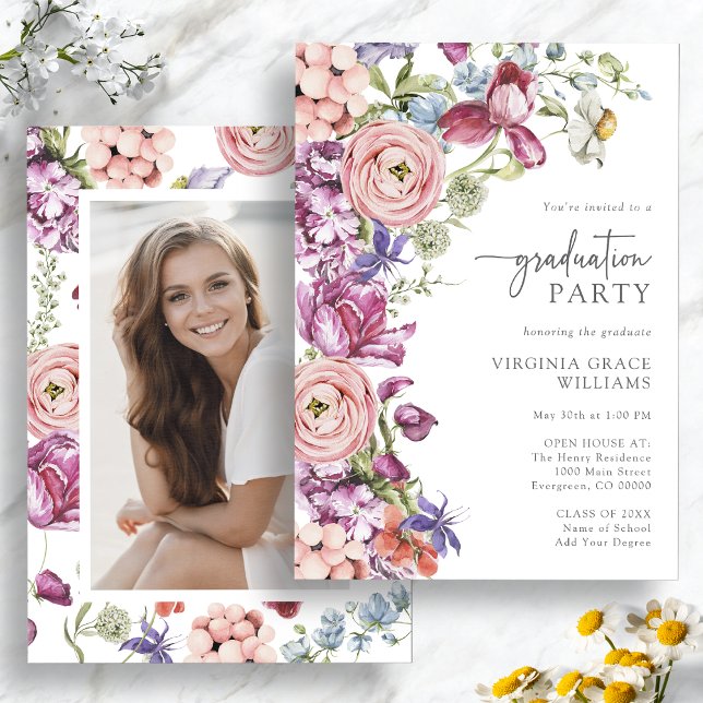 Elegant Wildflower Graduation Party Invitation (Elegant Wildflower Graduation Party Invitation with Picture by Painted Paperie
)